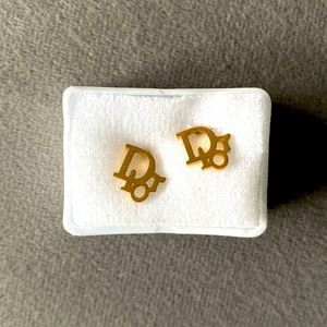 Christian Dior oblique gold-plated stud earrings
